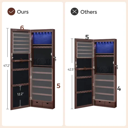 Miniatura 74 de Songmics - UJJC93W - Armario para joyas que se puede cerrar con llave, de montaje en pared o puerta, con espejo de 6 luces LED, para organización