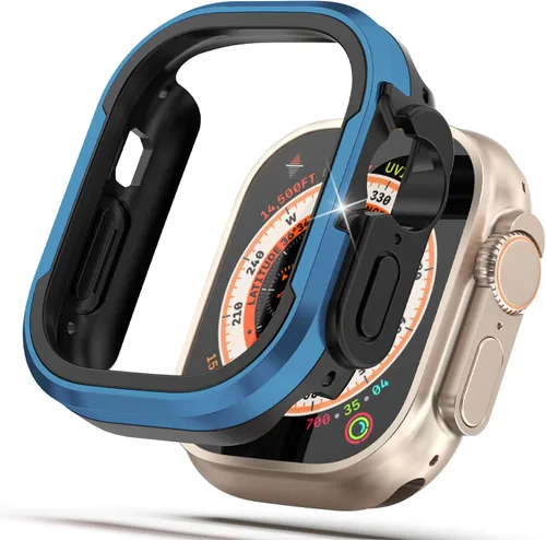 Funda de metal mate compatible con Apple Watch Ultra 3/2/1 de 1.732 pulgadas, bisel de aluminio mate + [parachoques de TPU suave] Funda protectora