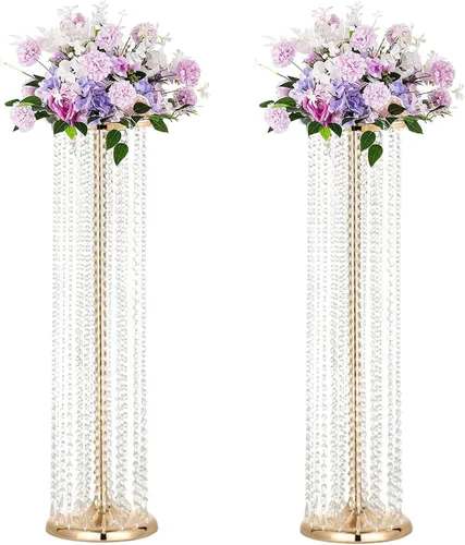 Miniatura 11 de Soporte de flores de 27.5 pulgadas para centros de mesa de boda, jarrón alto de metal con cristal acrílico, 4 jarrones dorados para centros de mesa