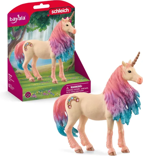 Schleich Bayala - Figura de yegua de unicornio de malvavisco, juguete de unicornio rosa y azul para niñas y niños, figura de caballo de fantasía