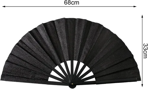 Miniatura 5 de QCWN Ventilador de mano plegable grande con purpurina negra, ventilador de estallido para fanáticos de baile de línea para botas en el suelo, baile