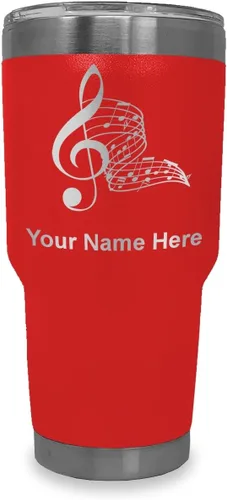 Miniatura 40 de LaserGram Vaso aislado al vacío de 20 onzas, notas musicales, grabado personalizado incluido (negro)