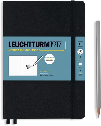 Leuchtturm1917 - Medium A5 Hardcover Sketchbook (Black) - 112 Pages of 150g/m² Paper