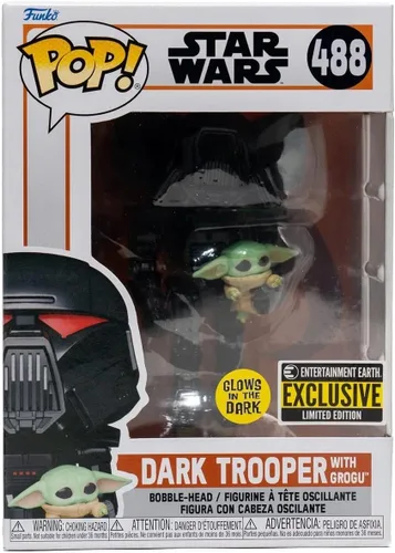 Miniatura 3 de POP Star Wars: The Mandalorian - Dark Trooper Holding Grogu [The Child] Figura de vinilo exclusiva de Funko que brilla en la oscuridad
