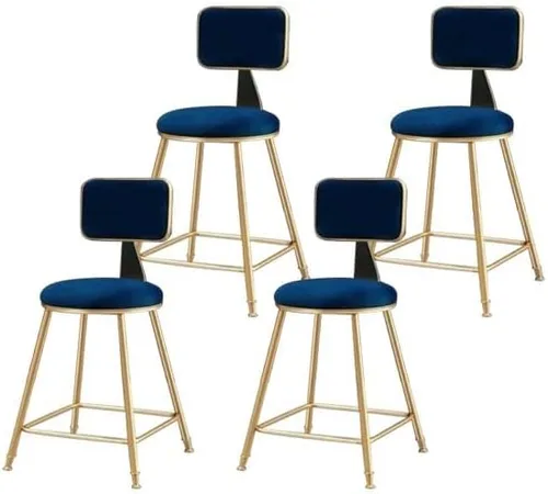 Miniatura 11 de Taburete moderno para mostrador, taburete sin brazos, taburete de hierro con cojín y pedal, 1 taburete corto (18 pulgadas de alto) azul