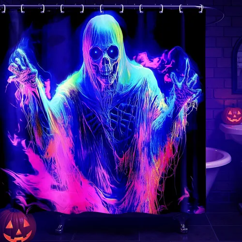 Cortina de ducha de Halloween: juego de cortina de ducha de Halloween con ganchos, decoración de baño aterradora para ventana del hogar, decoración