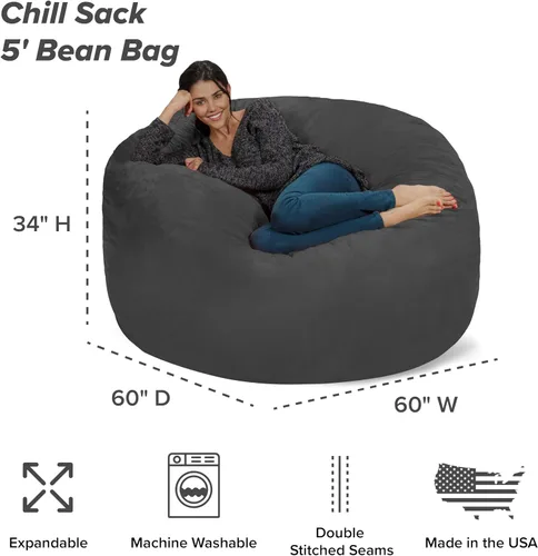 Miniatura 3 de Silla Chill Sack Bean Bag: muebles de espuma de memoria gigante y una tumbona grande. Gran sofá con gran cubierta de gamuza suave resistente al