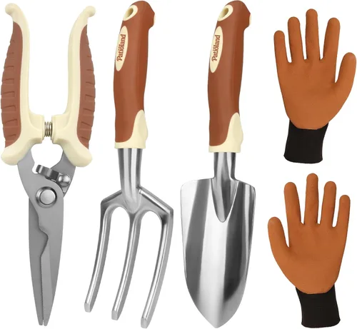 Juego de herramientas de jardín de 4 piezas, mango ergonómico, kit de herramientas de jardín con paleta resistente, tenedor de mano, tijeras de