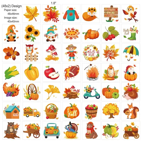 Miniatura 4 de HOWAF 96 tatuajes temporales de otoño, 48 estilos de cosecha de otoño, calcomanías de tatuajes temporales para niños, tatuajes falsos de Acción
