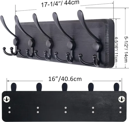Miniatura 5 de SKOLOO Perchero de pared montado en la pared de estilo rústico: Perchero de pared de pino de madera auténtica de 40,6 cm de orificio a orificio