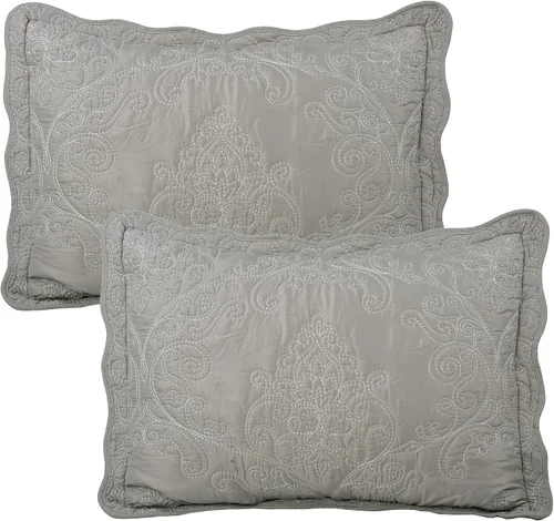 Miniatura 6 de Home Soft Things Juego de colcha de damasco de 4 piezas, edredón reversible con borde festoneado, juego de ropa de cama prelavado, patrón floral