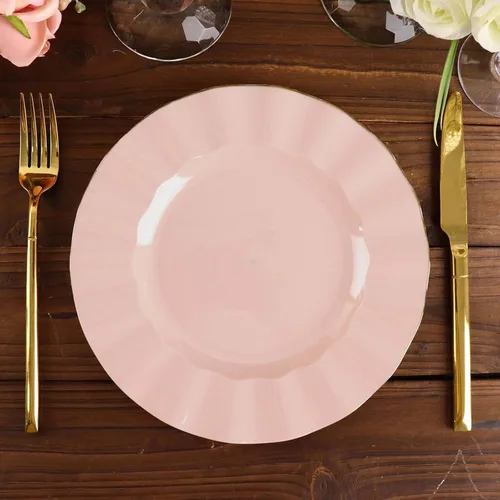 Miniatura 168 de Tableclothsfactory Paquete de 10 platos redondos de plástico negro de 6 pulgadas para ensalada de postre, platos desechables con borde ondulado