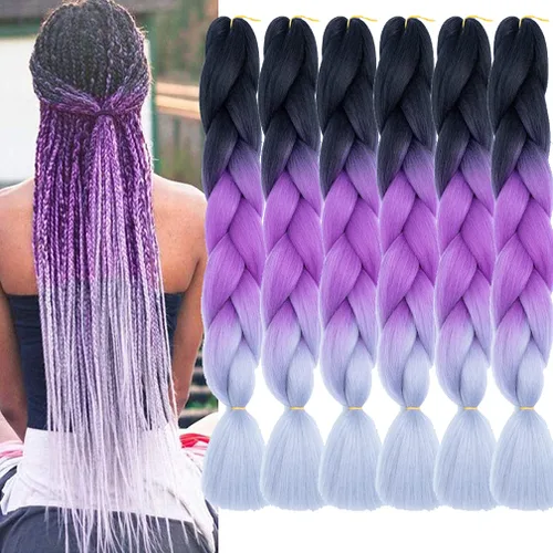 Miniatura 21 de Xiaofeng Extensiones de cabello trenzado coloridas Ombre de 61 cm, 3 unidades, trenzas Jumbo de alta temperatura para trenzas en zigzag y trenzas