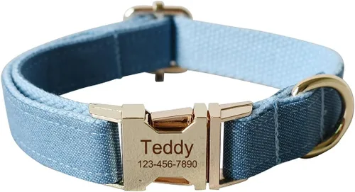 Collares personalizados para cachorros, mascotas pequeñas, medianas y grandes con nombre y número de teléfono grabados (S, azul)