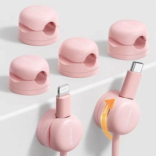 Lamicall Paquete de 6 organizadores de cables giratorios de resorte, organizador de cables adhesivos para escritorio y niñas, para oficina, hogar,