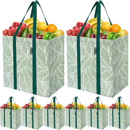 Miniatura 15 de BALEINE 2 PK Grocery Bags Reusable Shopping Bags with Reinforced Bottom, Heavy Duty Foldable Tote Bags (Antique Folidage)