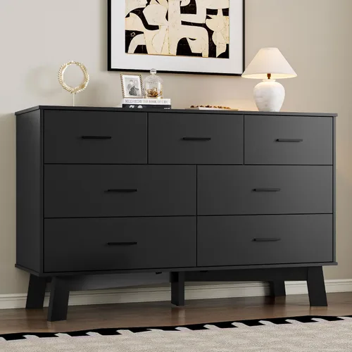 Miniatura 10 de BORNOON Cómoda para dormitorio con 6 cajones, cajonera moderna de 47.2" con manijas de metal, base en forma de X y pata central ajustable