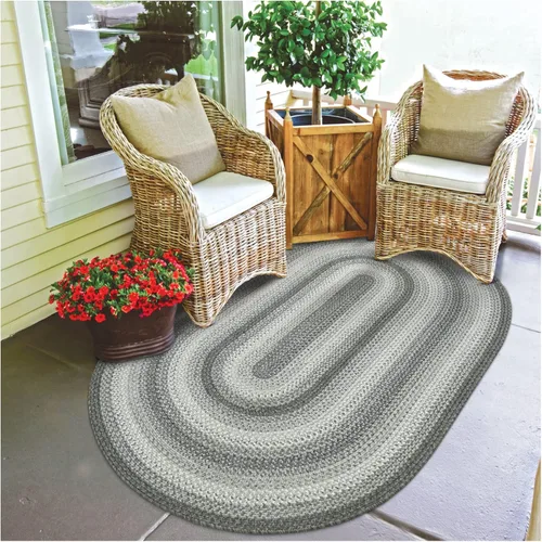 Miniatura 56 de Alfombra ovalada trenzada gris humo de 20 x 30 pulgadas, lavable para interiores y exteriores, decoración campestre para cocinas y entradas