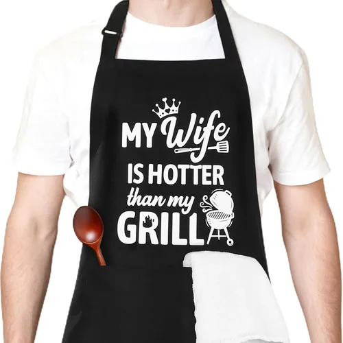 Miniatura 11 de Delantales divertidos para hombres, delantales de cocina profesionales con dos bolsillos, delantal de chef ajustable, delantal con babero para regalo