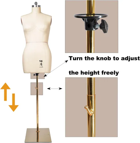Miniatura 3 de Maniquí de costura femenino, talla 14, forma de vestido profesional para exhibición y diseño de sastre, cuerpo de espuma de maniquí de costura