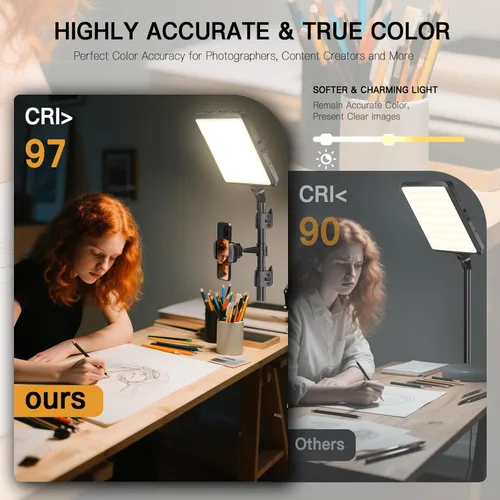 Miniatura 4 de Paquete de 2 luces LED de video, luz NiceVeedi Studio, kit de iluminación regulable de 2800-6500K para fotografía con soporte de trípode y soporte