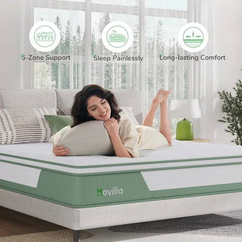 Miniatura 6 de Novilla Colchón individual, colchones de tamaño individual de 6 pulgadas en una caja con bobina Smarts™ para aliviar la presión, espuma de felpa