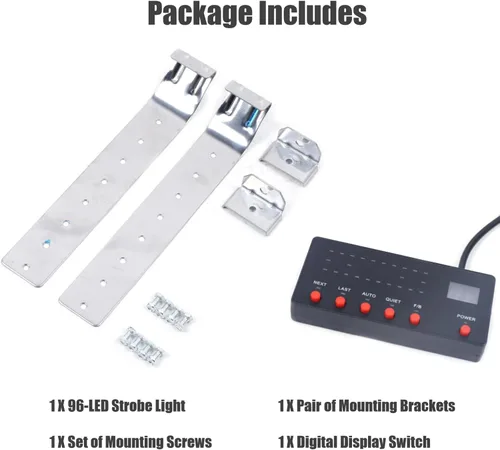 Miniatura 9 de Luz estroboscópica de emergencia de 51 pulgadas, 21 modos intermitentes, tira estroboscópica de 96 LED con interruptor de pantalla digital, barras