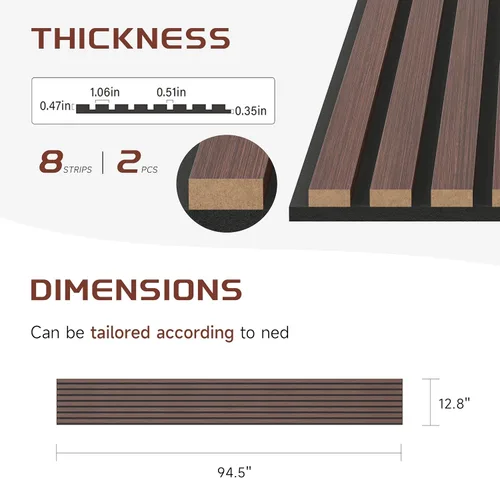 Miniatura 2 de POHARE Paneles de pared de listones de madera, paquete de 2 paneles decorativos de madera de 8 x 1 pie para pared, elegantes paneles de pared