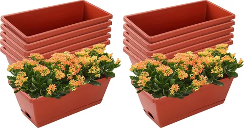 Miniatura 10 de CHUKEMAOYI Macetero para ventana, paquete de 7 macetas de plástico para verduras, macetas rectangulares de 17 pulgadas con platillos