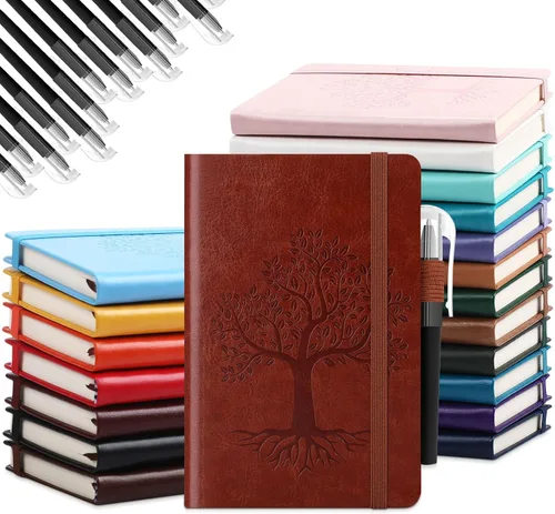 Miniatura 7 de Estune Tree Cuadernos Pequeños de Cuero con Soporte para Bolígrafo, Cuadernos de Bolsillo de Tapa Dura, Cuadernos Temáticos Bonitos con Rayas