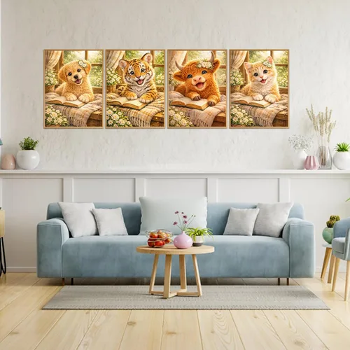Miniatura 2 de Kits de pintura de diamantes de animales para adultos, paquete de 4 unidades, lindo tigre, vaca, gato, perro, kit de arte de diamantes, pintura