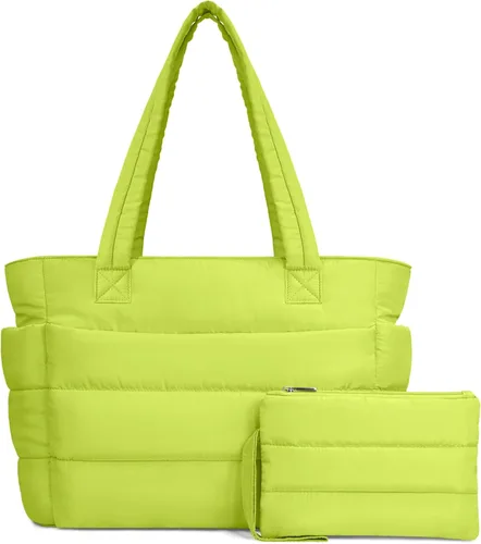Miniatura 29 de TOPDesign Bolsa Tote Acolchada para Mujer, Bolso de Mano Ligero Inflado con Compartimentos, Bolsa de Hombro Acolchada para Trabajo, Viajes, Gimnasio