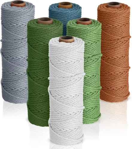Miniatura 15 de 6 rollos de cuerda de macramé de 0.118 pulgadas x 328 yardas, cuerda de algodón de colores para bricolaje, colgar plantas, manualidades, suministros