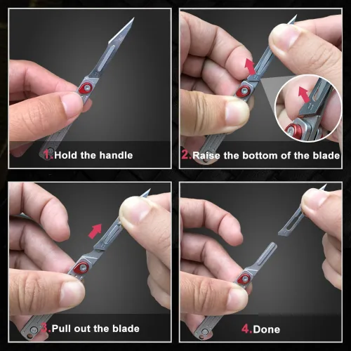 Miniatura 6 de Cuchillo pequeño para llavero, mini cuchillos de bolsillo plegables con 10 cuchillas quirúrgicas reemplazables, bisturíes, lindo cortador de caja