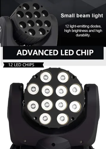 Miniatura 2 de SHEHDS Luz de Cabeza Móvil Wash LED 12x12W RGBW 4 en 1 Luces de DJ Iluminación Profesional 9/16 Canales DMX512 Efecto Estrobo Activo por Sonido