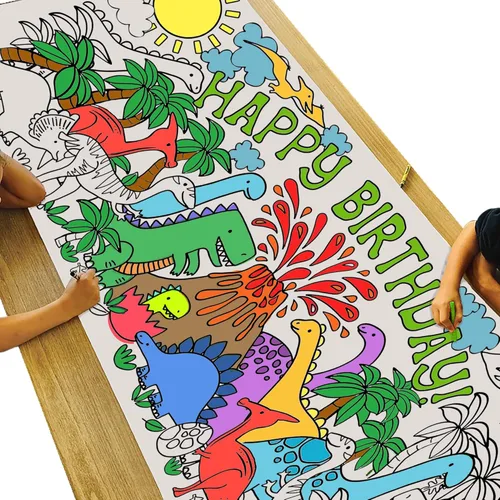 Miniatura 8 de Tiny Expressions Mantel para colorear de helado para niños, enrollado, sin arrugas, 30 x 72 pulgadas, póster grande para colorear para fiestas