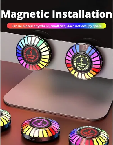 Miniatura 6 de Luz de ritmo de control de sonido magnético RGB para automóvil, lámpara de recogida activada por voz con fuerte atracción magnética, luz LED