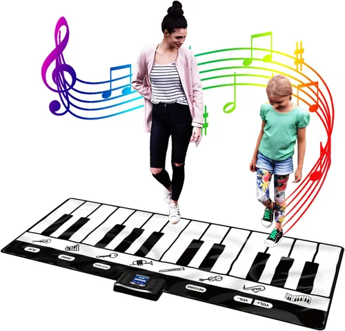 Miniatura 7 de SUNLIN Alfombrilla de piano de suelo de 6 pies para niños y niños, tapete de piano gigante, 24 teclas, 10 canciones integradas, 8 sonidos