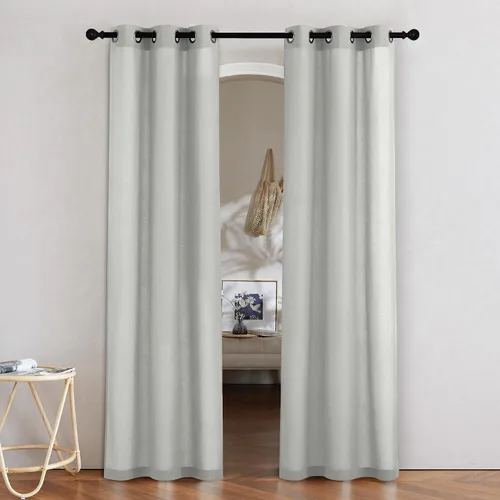 Miniatura 97 de NICETOWN Cortinas de lino natural con textura de lino para dormitorio, mezcla de lino rústica con ojales en la parte superior, semitransparentes