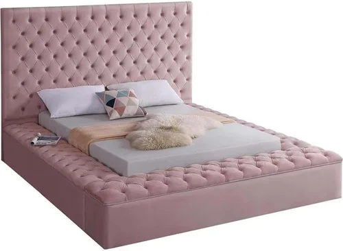 Miniatura 12 de Colección moderna Meridian Furniture Bliss, cama tapizada de terciopelo contemporánea con acolchado de botón profundo y compartimentos de Negro