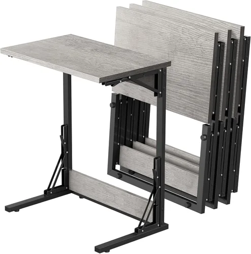Miniatura 10 de Tatub Mesa auxiliar plegable en forma de C de 24 pulgadas, escritorio lateral pequeño para computadora portátil, mesa de bandeja de TV para sala