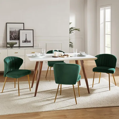 Miniatura 7 de TINA'S HOME Juego de 2 sillas decorativas, sillas laterales de terciopelo glamoroso con patas doradas, sillas de comedor tapizadas de mediados