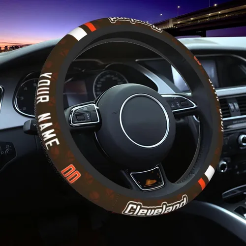 Cleveland - Fundas personalizadas para volante de fútbol, con nombre y número, antideslizantes y absorbentes de sudor, accesorios para automóviles