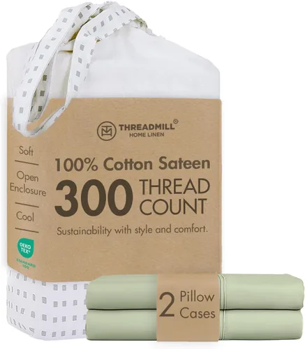 Miniatura 8 de Threadmill Home Linen Bedding - Juego de sábanas de 300 hilos, 100 % algodón, juego de cama de lujo, 4 piezas, tejido de satén suave, color blanco