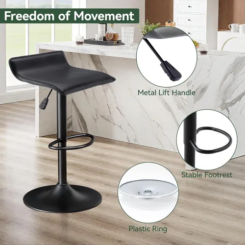 Miniatura 8 de Vogue Furniture Direct - Juego de 2 taburetes de bar ajustables, taburetes de bar giratorios de cuero sintético con elevación, silla de bar sin