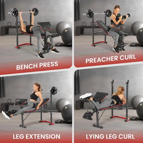 Miniatura 6 de OPPSDECOR Foldable Weight Bench Set with Preacher Curl Pad and Squat Rack, 660LBS Adjustable Bench Press with Leg Extension and Leg Curl, Incline