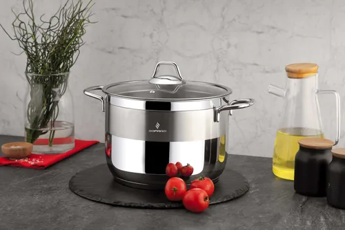 Miniatura 4 de Olla profunda de acero inoxidable con tapa de vidrio, olla de sopa para cacerola profunda, adecuada para estufa de inducción