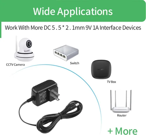 Miniatura 8 de Adaptador de fuente de alimentación 9V 1A, DC Jack Center Positive, enchufe 0.217 in x 0.083 in, para Arduino UNO, reloj de tubo Nixie, máquina