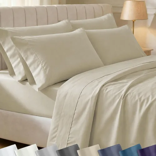 Miniatura 64 de Juego de sábanas split king para cama ajustable de 100% algodón natural satinado de 400 hilos, transpirables/duraderas, con esquinas 07 - Gris claro