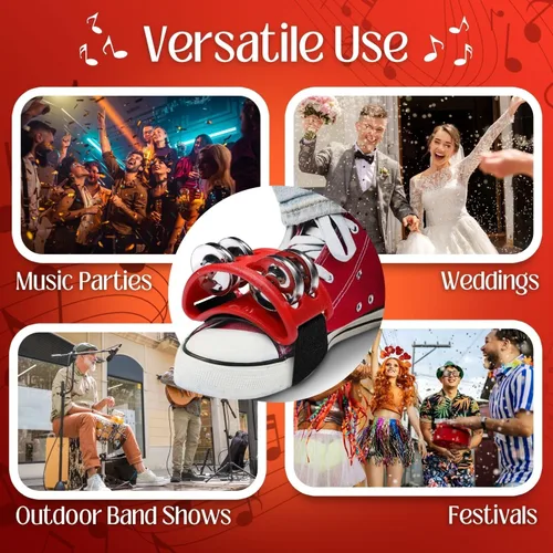 Miniatura 7 de Flexzion Pandereta de percusión de pie con jingles de acero de doble fila, tambor de instrumento musical para zapatos de fiesta, regalo, cantante